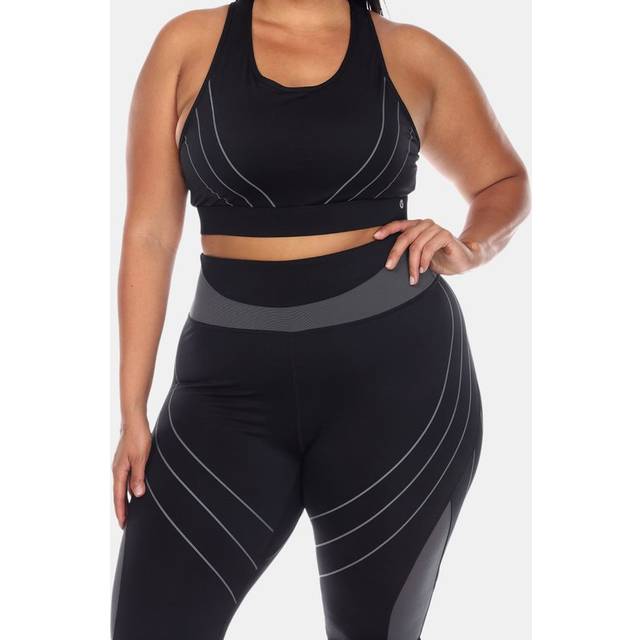 White Mark PS18582-01-3X Women Plus Size Peek a Boo Cut Out Back Mesh Sports Bra, Black - 3XL