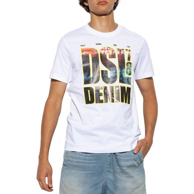 Men's Diesel T-Diegor-L7 Mens T Shirts Short Sleeve Crew Neck Casual Summer Cotton Tee - White - Size: 40
