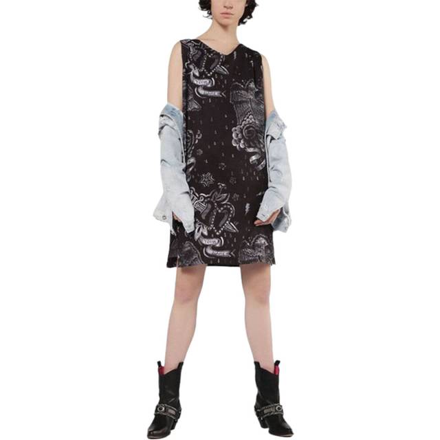 Women's DIESEL D MAY Womens Short Dress V Neck Sleeveless Party Tops Summer Midi Dress - Black - Size: 4