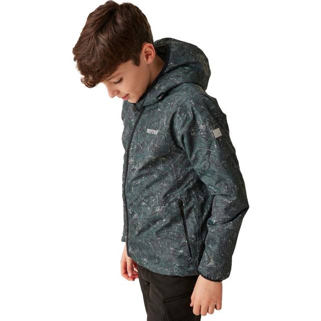 Regatta Kids Waterproof Volcanics VIII Reflective Jacket Seal Grey Terrain Print, Size: 5-6 Years