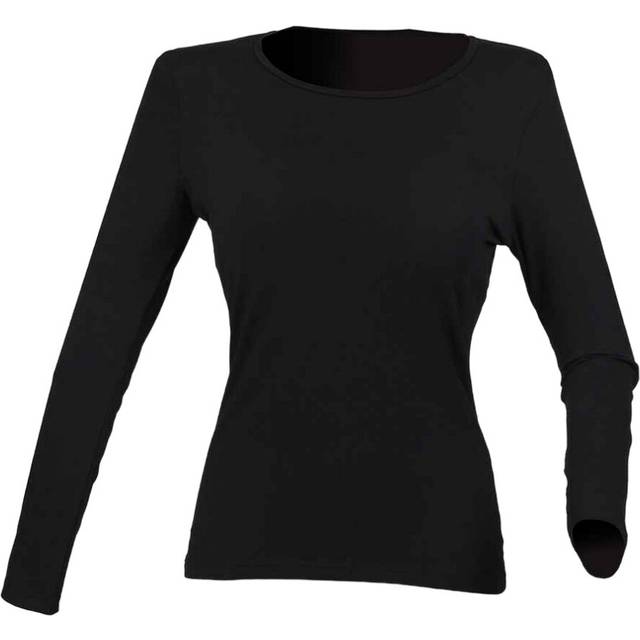 (16 UK, Black) SF Womens/Ladies Feel Good Plain Stretch Long-Sleeved T-Shirt