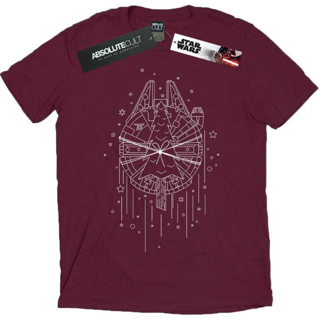 (M, Burgundy) Star Wars Mens Millennium Falcon Christmas Tree Delivery T-Shirt