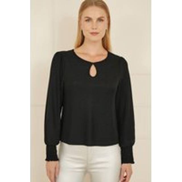 Yumi Black And Gold Sparkle Stretch Keyhole Neckline Top - Size 10 UK - Yumi
