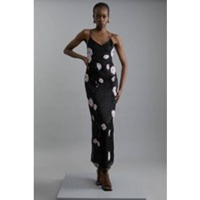 Organdie And Lace Applique Woven Strappy Maxi Dress - Black