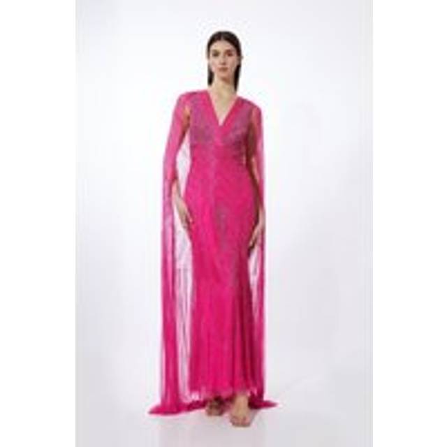 Premium Embellished Caped Maxi Dress - Pink