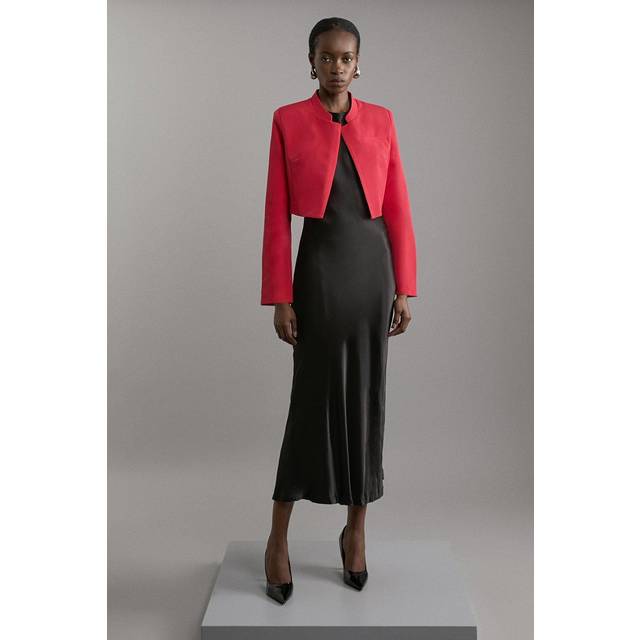 Cropped Tailored High Neck Jacket - Tomato Red