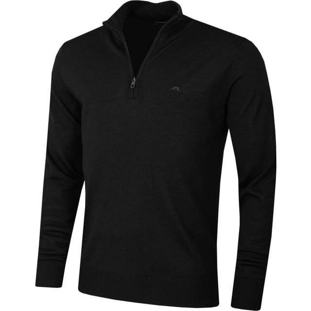(M, Black) J.Lindeberg Mens Merino Blend Turtleneck 1/2 Zip Golf Sweater