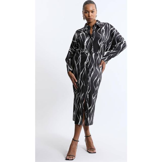 Plus Size Abstract Spot Jersey Crepe Midi Shirt Dress - Mono