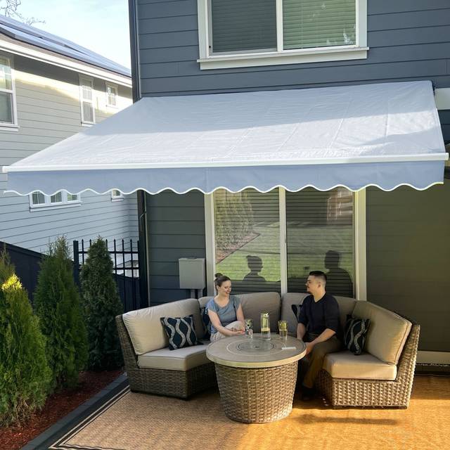 ALEKO AWM12X10LGREY046-UNB 12 x 10 ft. Retractable Sunshade Motorized Patio Awning, Silver Gray