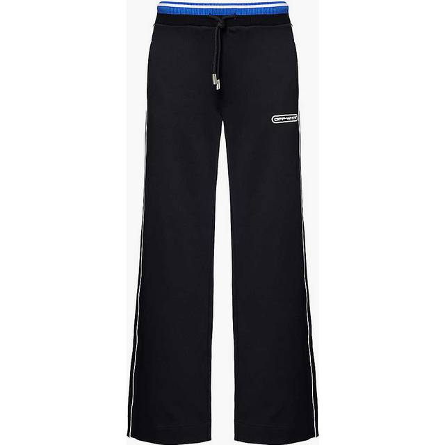 Off-white C/o Virgil Abloh Womens Black White 90s Logo Mid-rise Wide-leg Twill Jogging Bottoms 10 - BLACK WHITE
