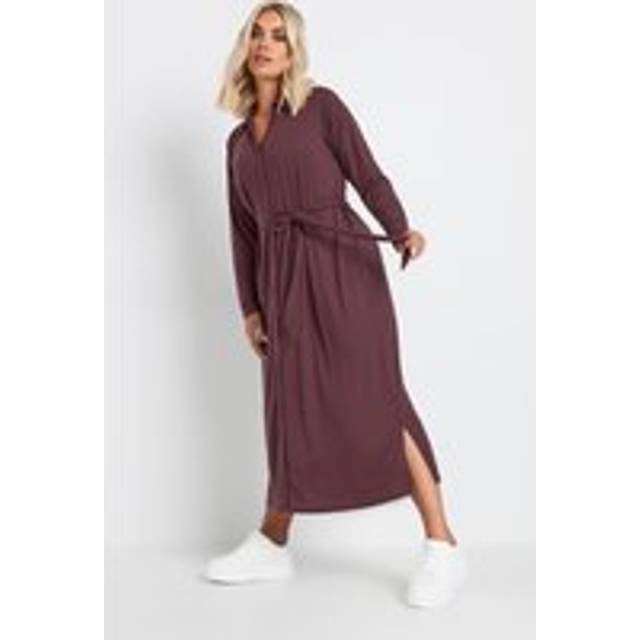Yours Curve Burgundy Red Ribbed Tie Waist Shirt Dress, Women's Curve & Plus Size, Yours - Purple - 34-36