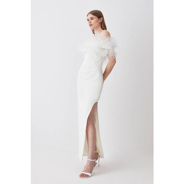 Petite Feather Bardot Stretch Crepe Maxi Dress - Ivory