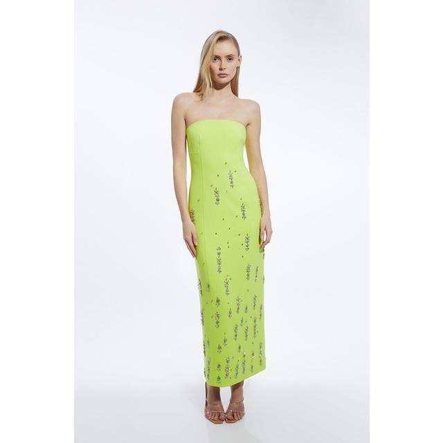 Crystal Embellished Bandeau Midi Dress - Green