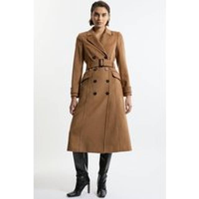 Tailored Wool Blend Double Breasted Buckle Belted Midi Coat - Camel