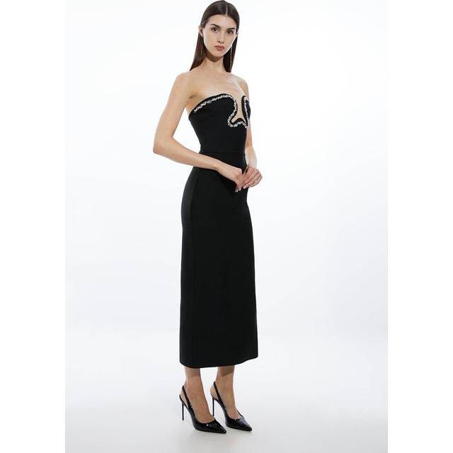 Tall Bandage Figure Form Embellished Corset Midi Dress - Black