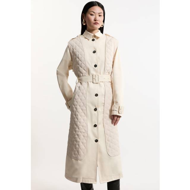 Quilted Panel Trench Coat - Ivory