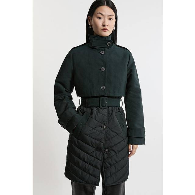 Lightweight Padded Hybrid Short Trench Coat - Black