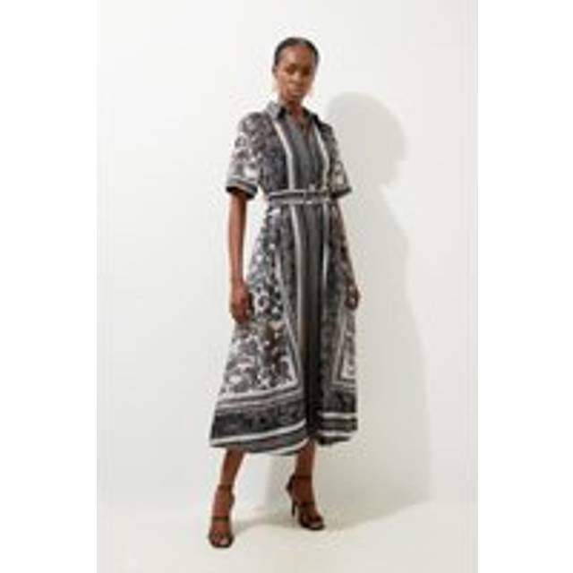 Tile Print Organdie Midaxi Shirt Dress - Mono