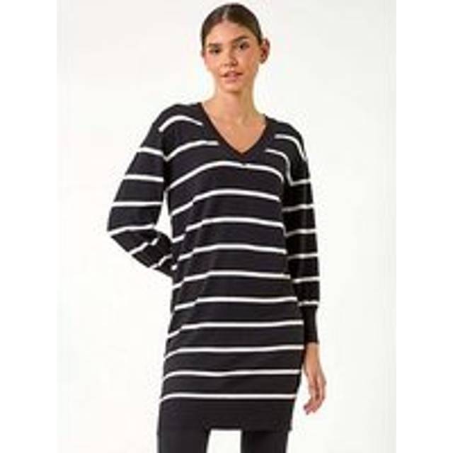 Roman Black Stripe V-Neck Knit Jumper Dress - Size 20