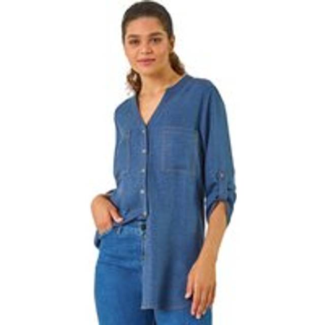 Roman originals v-neck longline button detail blouse women uk autumn winter