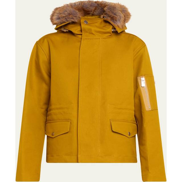 Short Double Cotton Twill Parka with Removable Faux Fur Hood - TEAK - Small