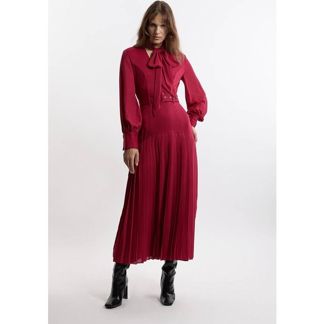 Jersey Ponte Georgette Mix Midi Dress - Red