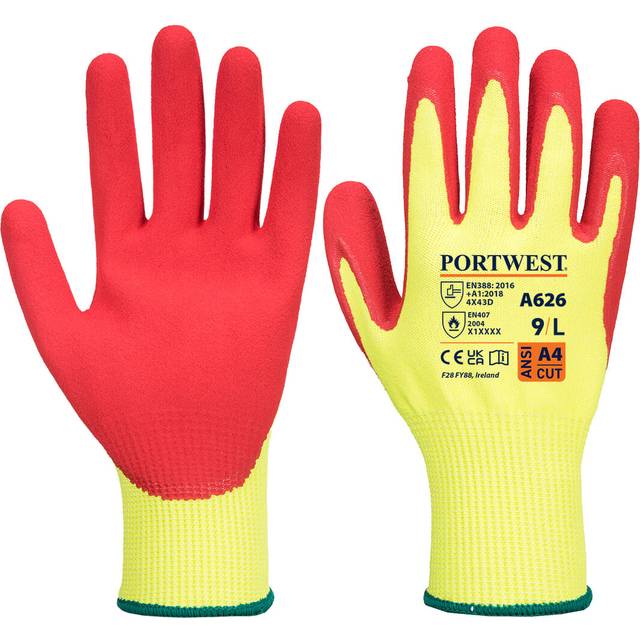 Portwest Vis-Tex HR Cut Nitrile Glove A626 Yellow/Red 2XL Colour: Yell