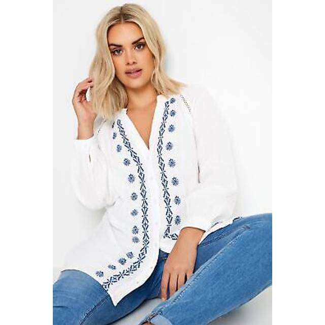 Yours Curve Navy Blue & White Cheesecloth Blouse, Women's Curve & Plus Size, Yours - 18