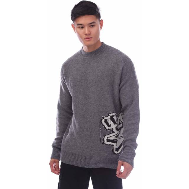 OFF-WHITE Men's Graffiti Chunky Knit Crewneck Sweater - Grey - Size: Regular/36
