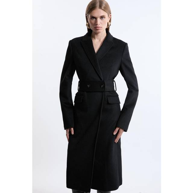 Tall Tailored Wool Blend Belted Midi Coat - Black