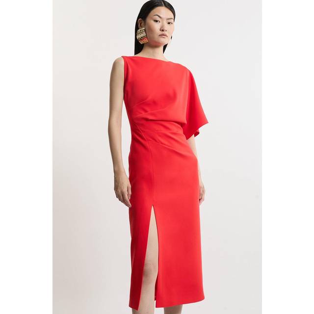 Petite Fluid Tailored Asymmetric Sleeve Maxi Dress - Red