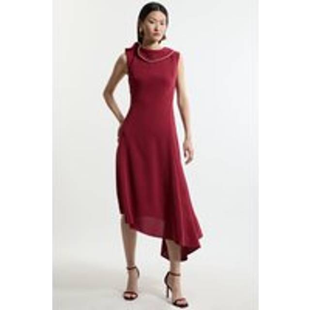 Tall Soft Tailored Tipped Fluid Asymmetric Hem Midi Dress - Pink