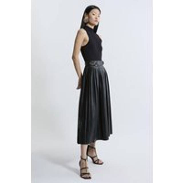 Knitted Midi Dress With Pu Detailing - Black