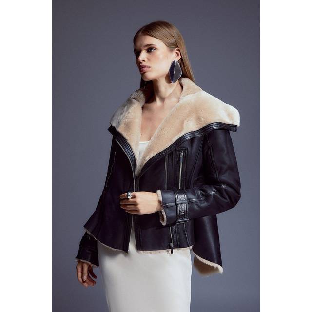 Shearling High Low Jacket - Brown