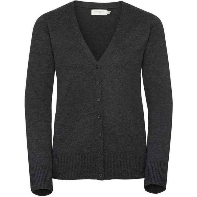 (10 UK, Charcoal Marl) Russell Collection Womens/Ladies Knitted V Neck Cardigan