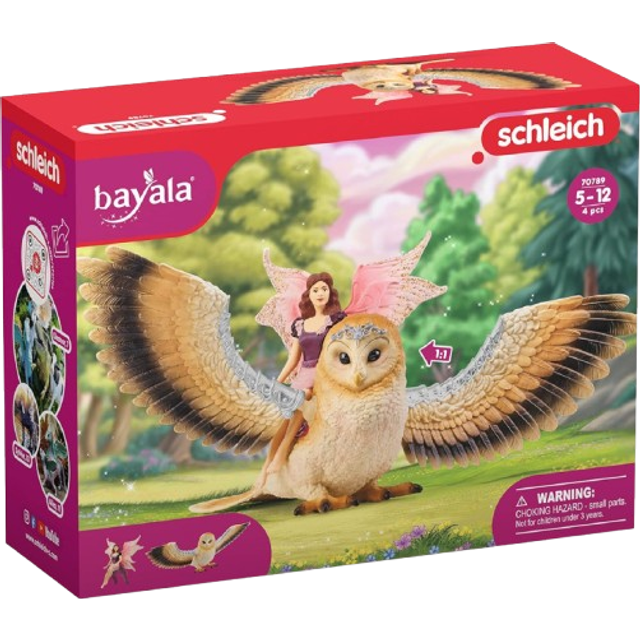 SCHLEICH Bayala Fairy in Flight on Glam-Owl Toy Figure - Brown