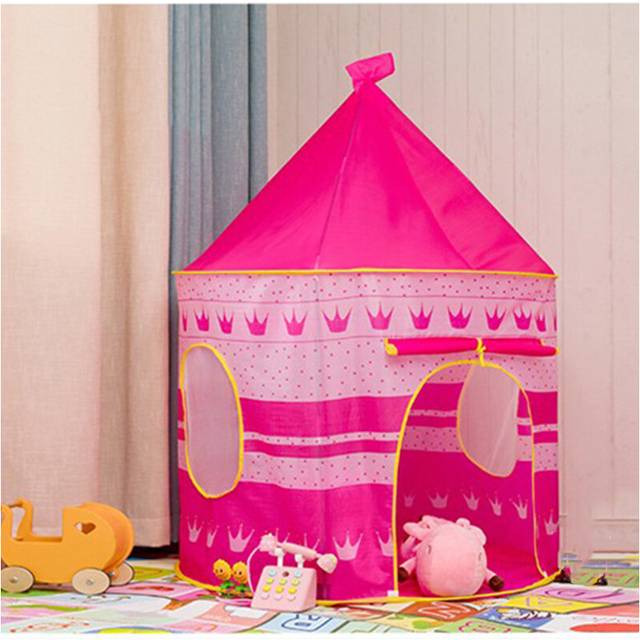 (Pink) Infant Toddler Folding Tents Portable Castle Kids Pink Blue Play House Camping Toys