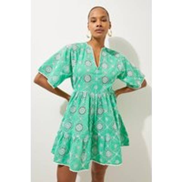 Cotton Broderie Beach Mini Dress - Green