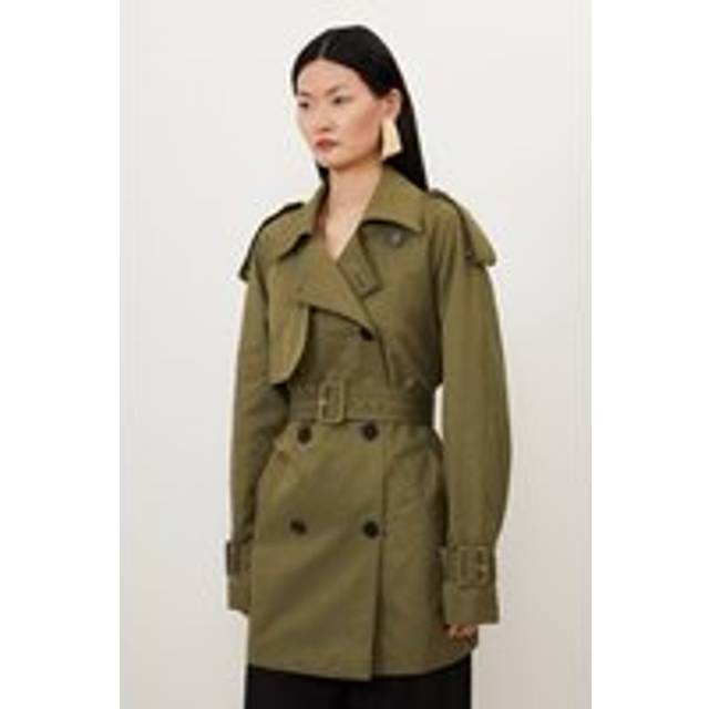 Belted Short Trench Coat - Khaki/Green