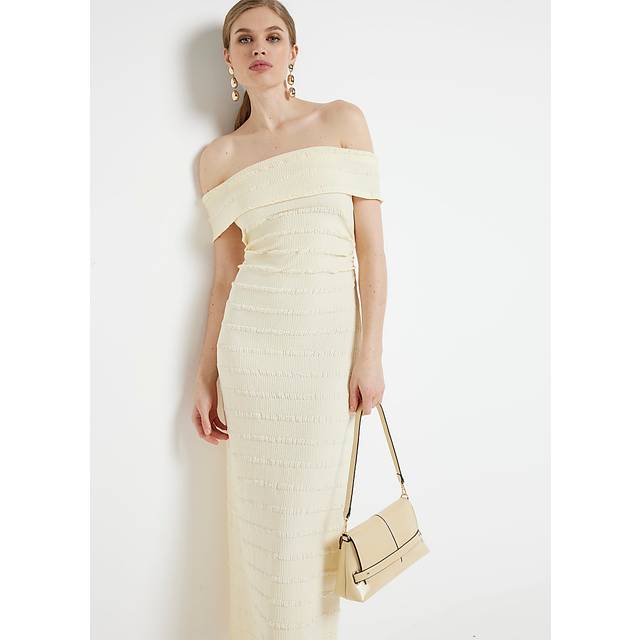 River Island Womens Yellow Textured Bardot Bodycon Maxi Dress - 8