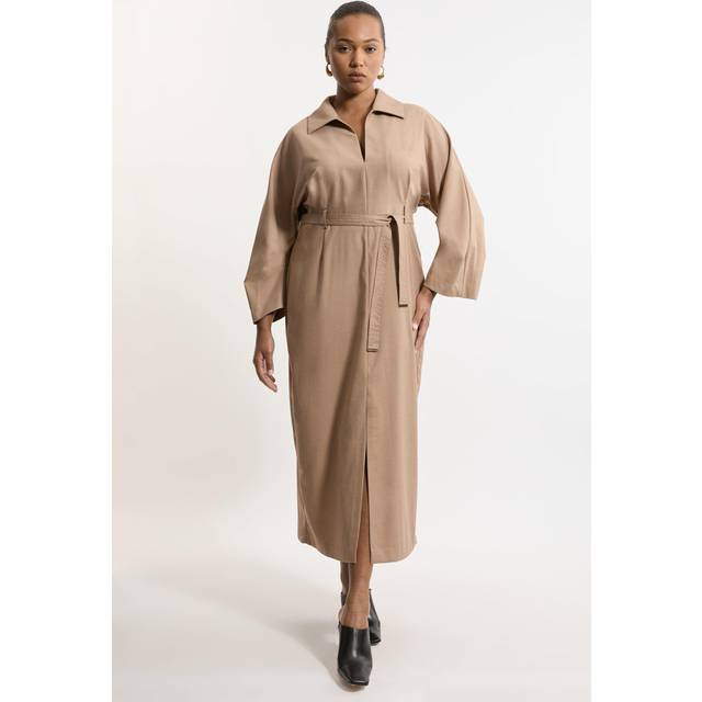 Plus Size Tailored Wide Sleeve Maxi Shirt Dress - Camel