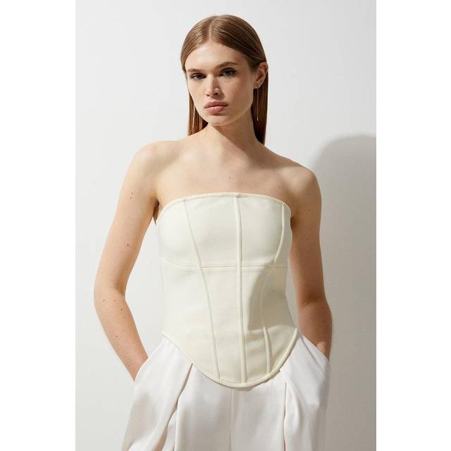 Figure Form Bandage Corset Detail Knit Top - Neutral