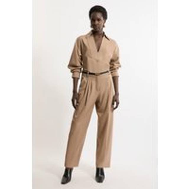 Petite Tailored Cropped Straight Leg Darted Trousers - Camel