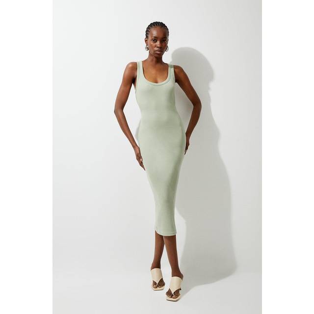 Compact Jersey Rib Racer Maxi Dress - Sage
