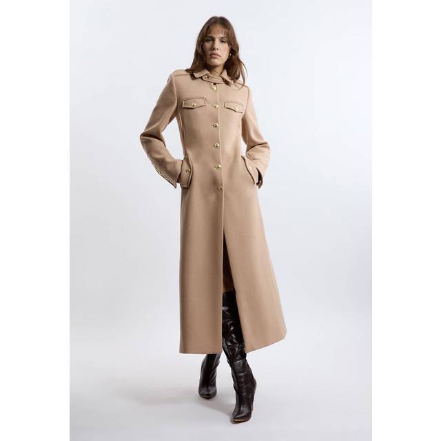 Premium Italian Manteco Wool Military Tailored Maxi Coat - Camel