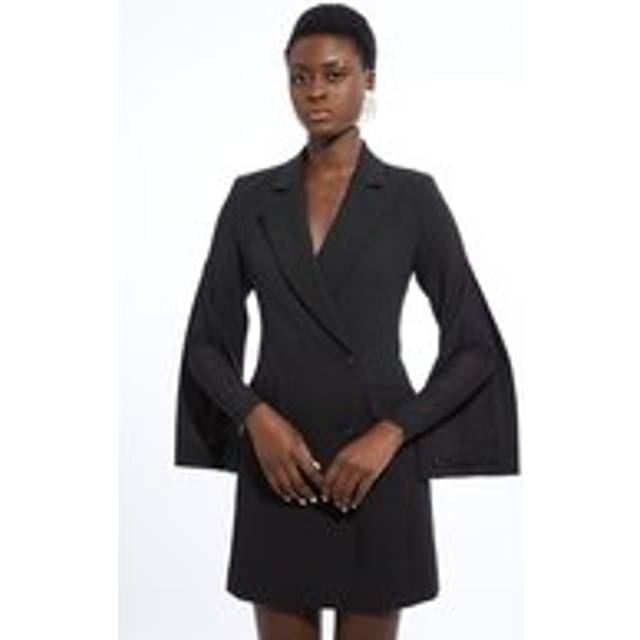 Compact Stretch Mesh Detailed Midi Blazer Dress - Black