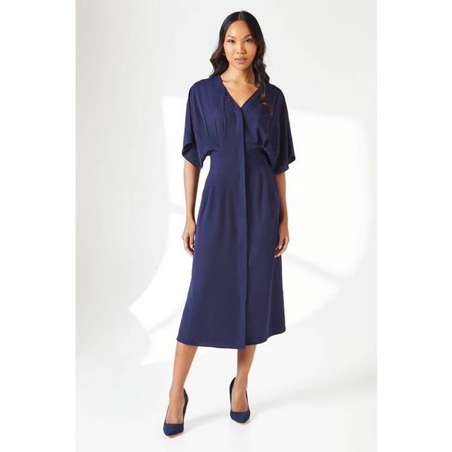 Principles womens fit flare dress navy v-neck pleated waist midi spring summer