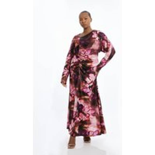 Plus Size Photographic Printed Asymmetric Jersey Crepe Maxi Dress - Floral