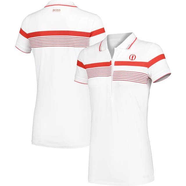 The Open BOSS Striped Polo - White/Red - Womens