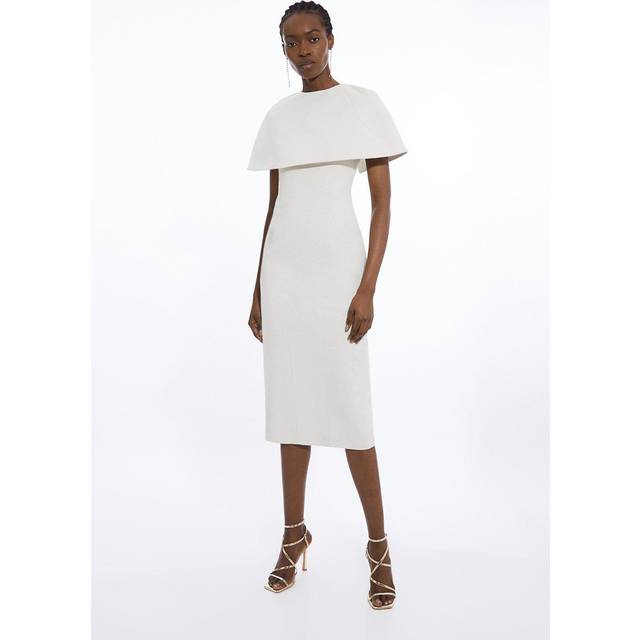 Petite Tailored Metallic Cape Detailed Midaxi Pencil Dress - Ivory